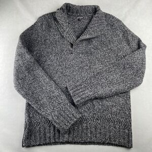 Express Men Sweater XL Gray Speckled Knit Shawl Collar 1/4 Zip Merino Wool Blend